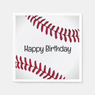 White Birthday Baseball  Napkin
