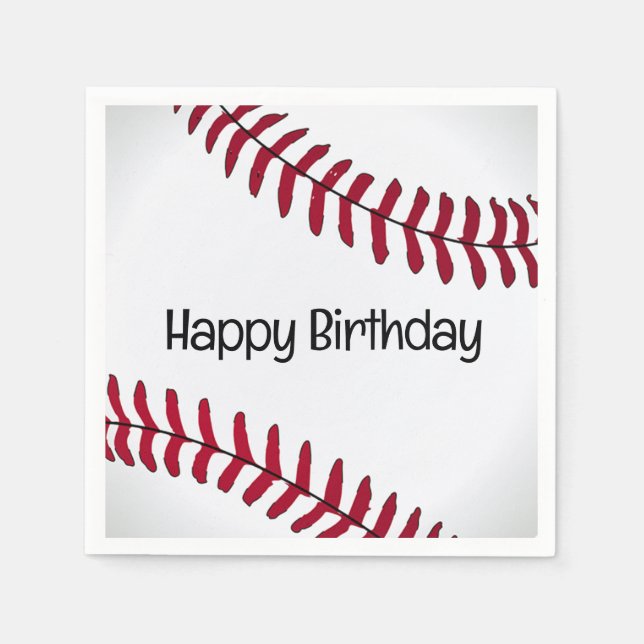 White Birthday Baseball  Napkin (Front)