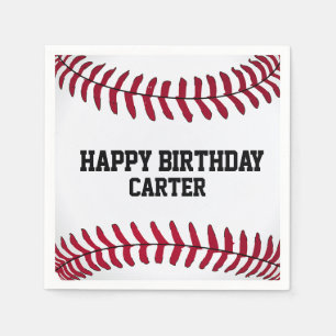 White Birthday Baseball with Name Napkin