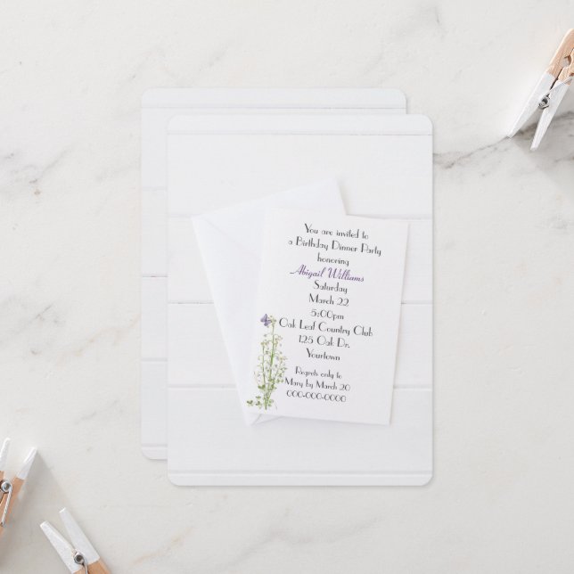White Birthday Invitation On White Wood (Front/Back In Situ)
