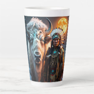 White Bison and Native American Chief Latte Mug