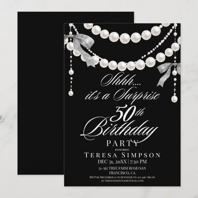 White & Black 50th Birthday  Invitation (Front/Back)
