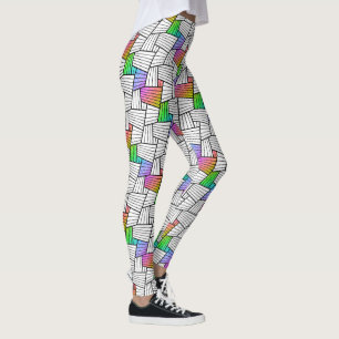 White & Black Abstract Lines Pattern Colour Accent Leggings