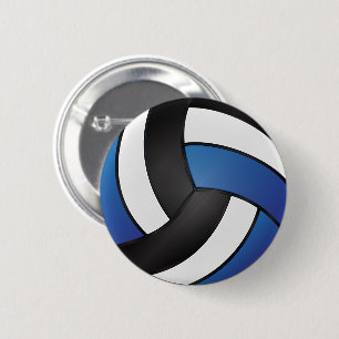 White, Black and Dark Blue Volleyball 6 Cm Round Badge