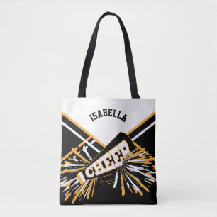 White, Black and Gold Cheerleader Design Tote Bag