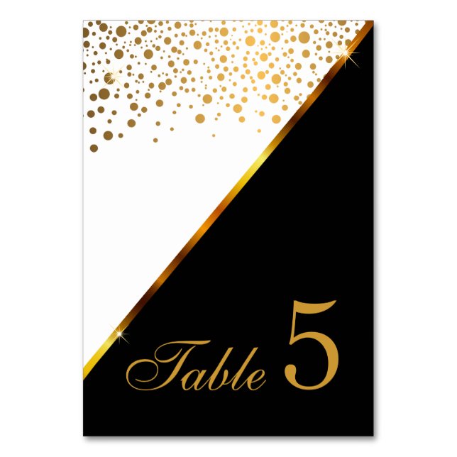 White, Black and Gold Confetti Dots Table Number (Back)