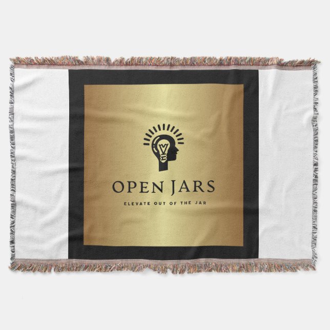 White, Black, and Gold Cotton Throw Blanket (Front)