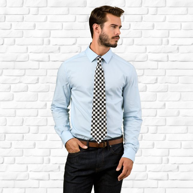 White Black and Gold Marble Chequerboard Tie (White Black and Gold Marble Checkerboard Neck Tie)