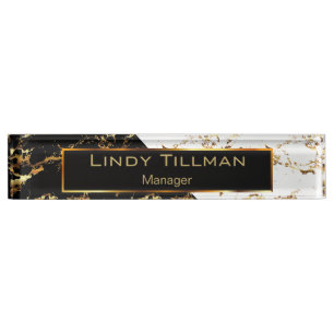 White, Black and Gold Marble Design Nameplate