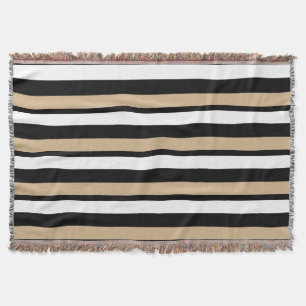 White Black and Gold Striped Throw Blanket
