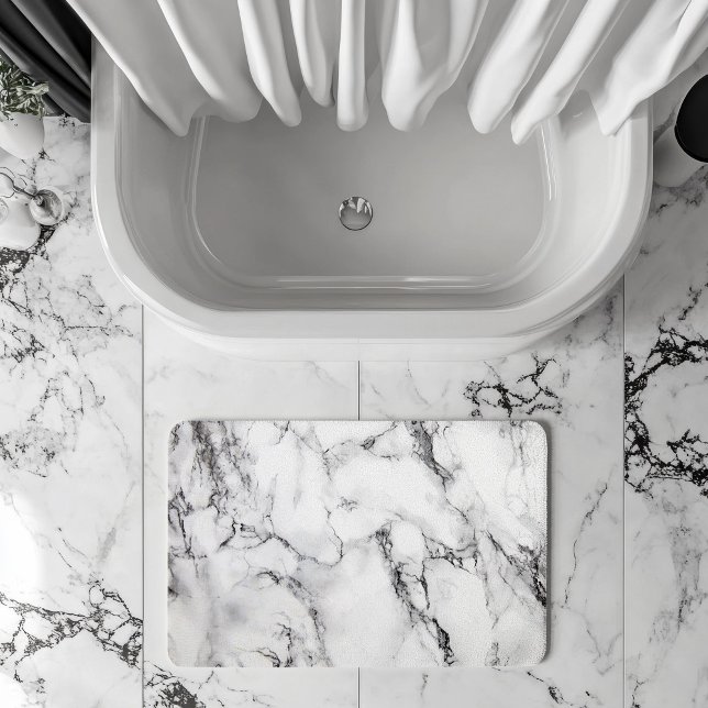 White Black And Gray Grain Marble Stone Bath Mat (Creator Uploaded)