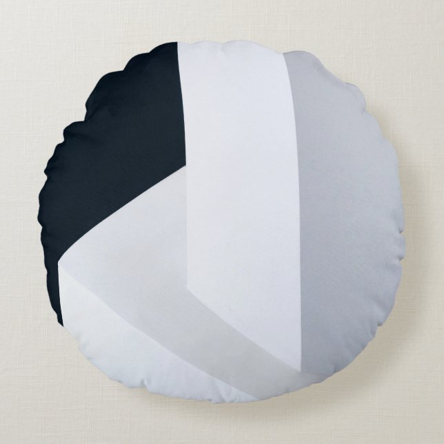 White, black, and gray illustration round cushion (Front)