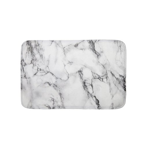 Image of White Black And Grey Grain Marble Stone Bath Mat