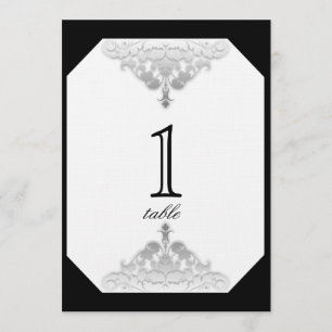 White Black and Silver Damask Table Number