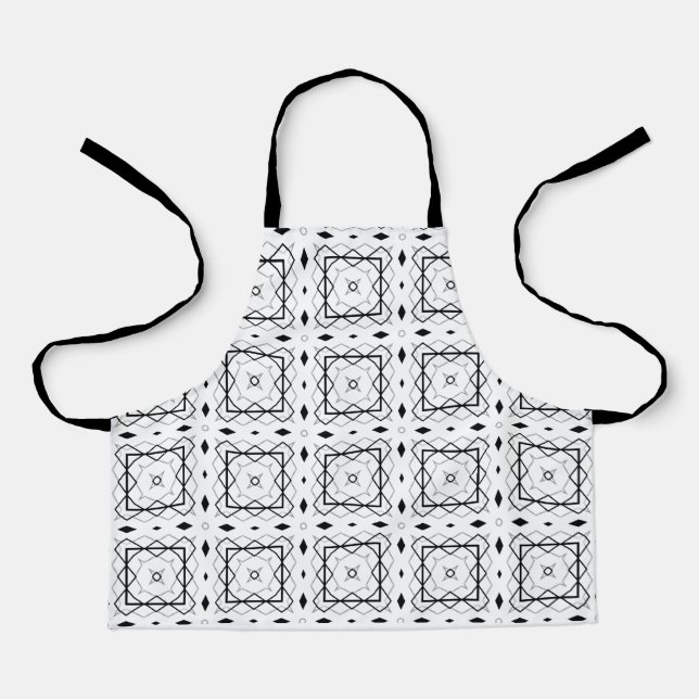 White Black and Silver Geometric pattern Apron (Front)