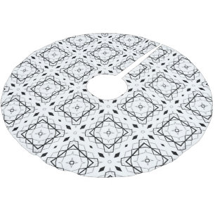 White Black and Silver Geometric pattern Brushed Polyester Tree Skirt