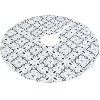 White Black and Silver Geometric pattern Brushed Polyester Tree Skirt