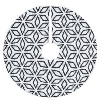 White Black and Silver Geometric pattern Brushed Polyester Tree Skirt