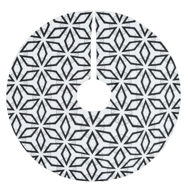 White Black and Silver Geometric pattern Brushed Polyester Tree Skirt (Front)