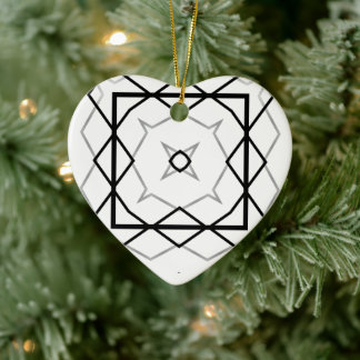 White Black and Silver Geometric pattern Ceramic Tree Decoration