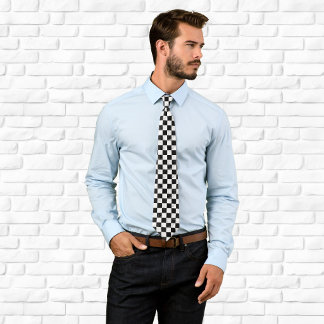 White Black and Silver Marble Chequerboard Tie