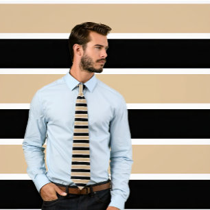 White, Black and Tan Horizontal Striped Tie
