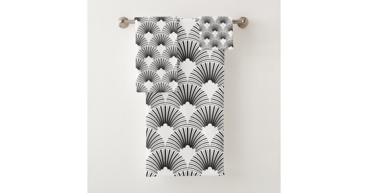 White & black Art Deco pattern Bath Towel Set Zazzle