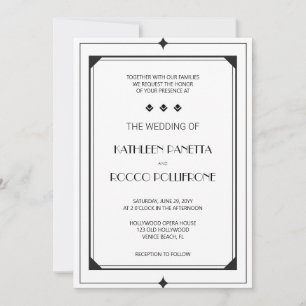 White Black Art Deco Wedding Invitation