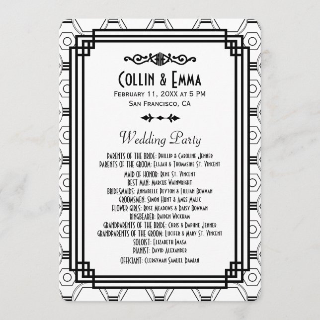 White & Black Art Deco Wedding Programs Programme (Front)