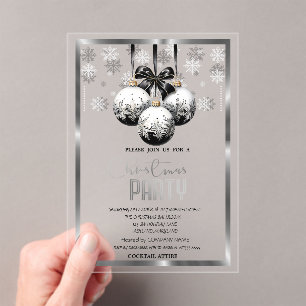 White Black Balls Snowflakes Company Christmas  Acrylic Invitations
