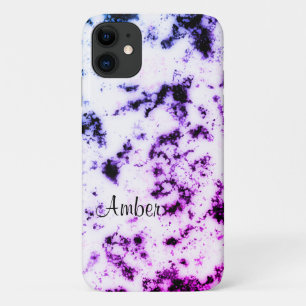 White Black Blue Purple Pink Marble Paint Splash iPhone 11 Case