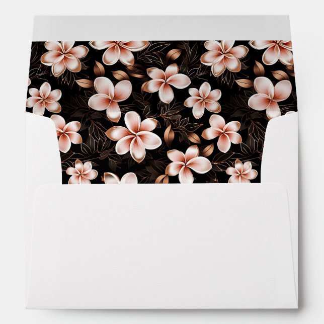 White Black Blush Pink Rose Gold Floral Wedding Envelope (Back (Bottom))