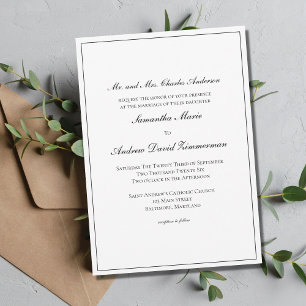 White Black Border Classic Formal Elegant Wedding Invitation