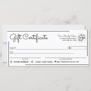 White Black Border Logo Check Gift Certificate