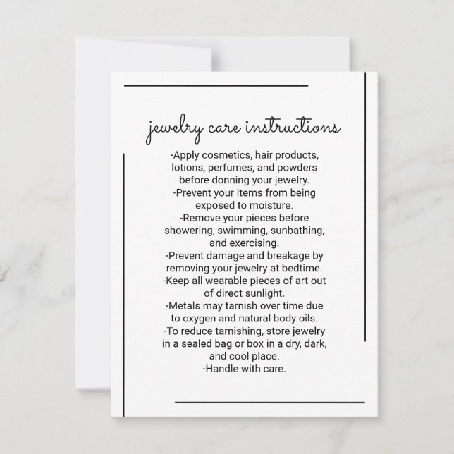 White Black Border Logo Jewellery Care Instruction Card (Front)