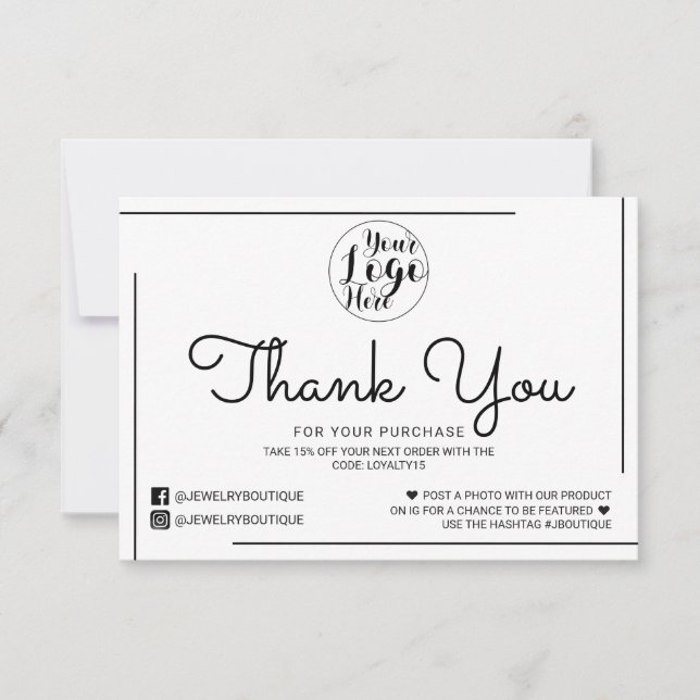 White Black Border Script Logo Customer Thank You (Front)