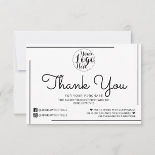 White Black Border Script Logo Customer Thank You