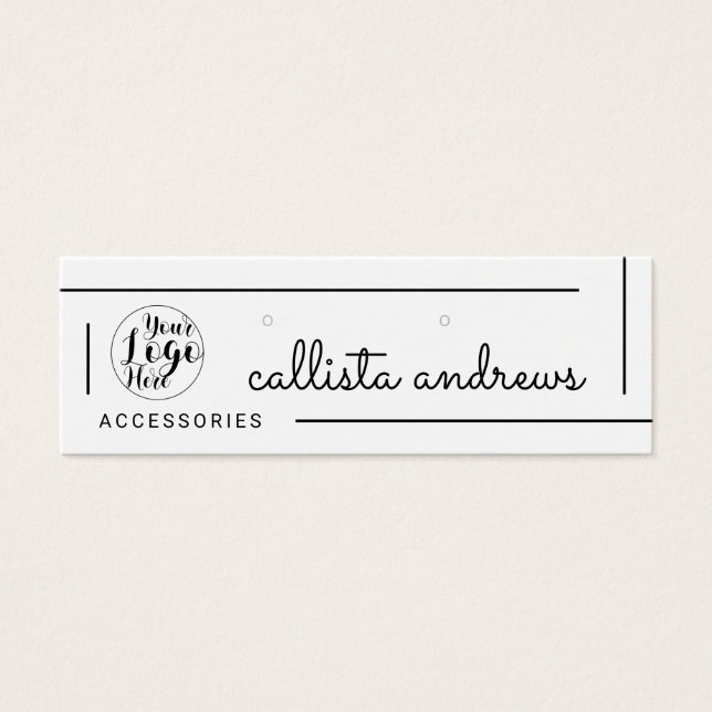 White Black Border Script Logo Earrings Display (Front)