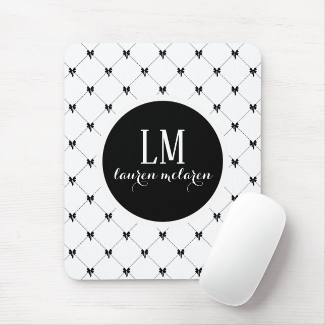 White & Black Bow Monogram Mouse Mat (With Mouse)