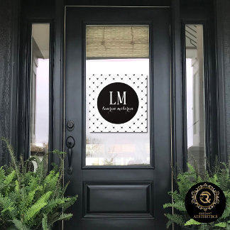 White & Black Bow Monogram Window Cling