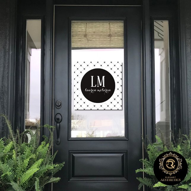 White & Black Bow Monogram Window Cling (Creator Uploaded)