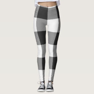 White Black Buffalo Check Plaid Pattern Leggings