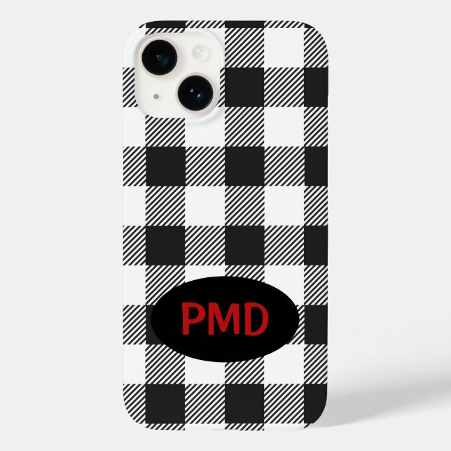White Black Buffalo Plaid Monogram Personalised Case-Mate iPhone Case (Back)