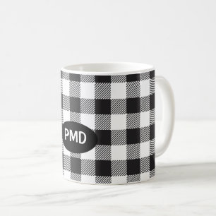White Black Buffalo Plaid Monogram Personalised Coffee Mug