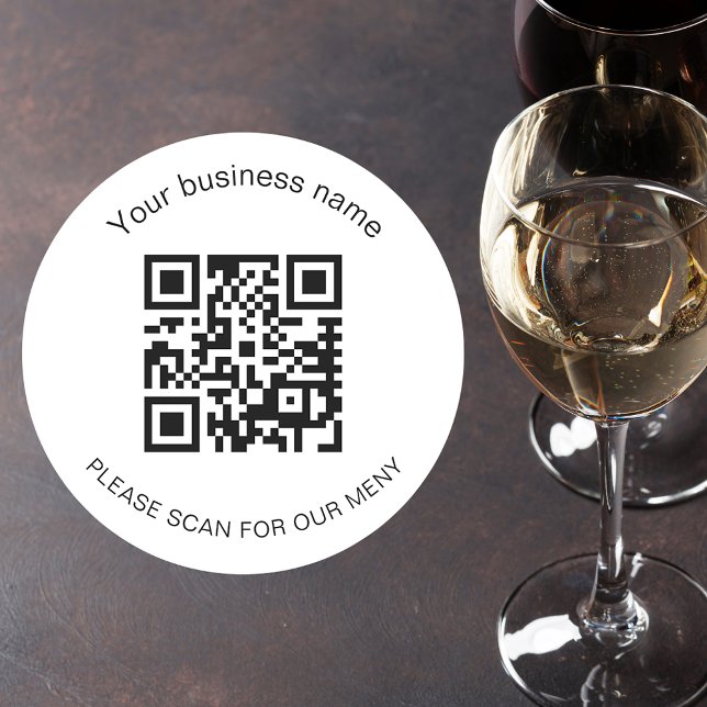 White black business bar restaurant menu qr code classic round sticker (Creator Uploaded)