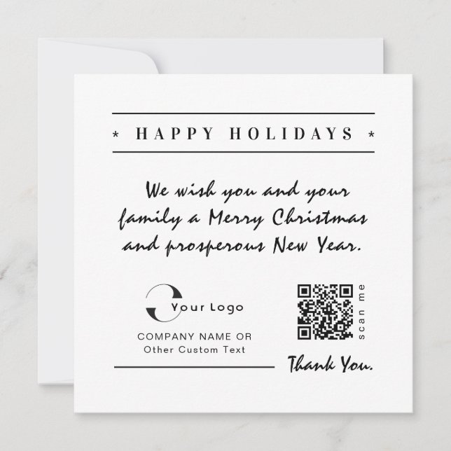 White Black Business Logo QR code Christmas Simple Holiday Card (Front)