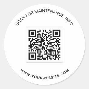 White black business qr code maintenance info classic round sticker