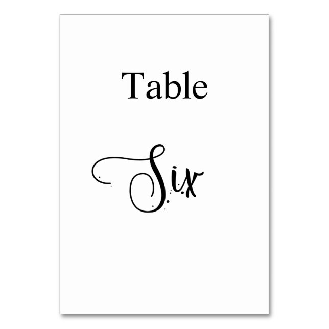 White black calligraphy table six 6 number (Front)