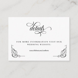 White & Black Calligraphy Wedding Details Enclosure Card
