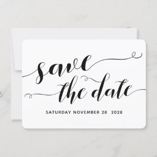 White & Black Calligraphy Wedding Save The Date Invitation